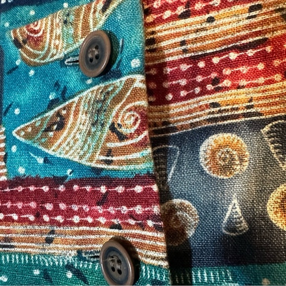 Vtg 80s 90s Liz Claiborne Button Front Batik Dress 100% Linen - Picture 4 of 8